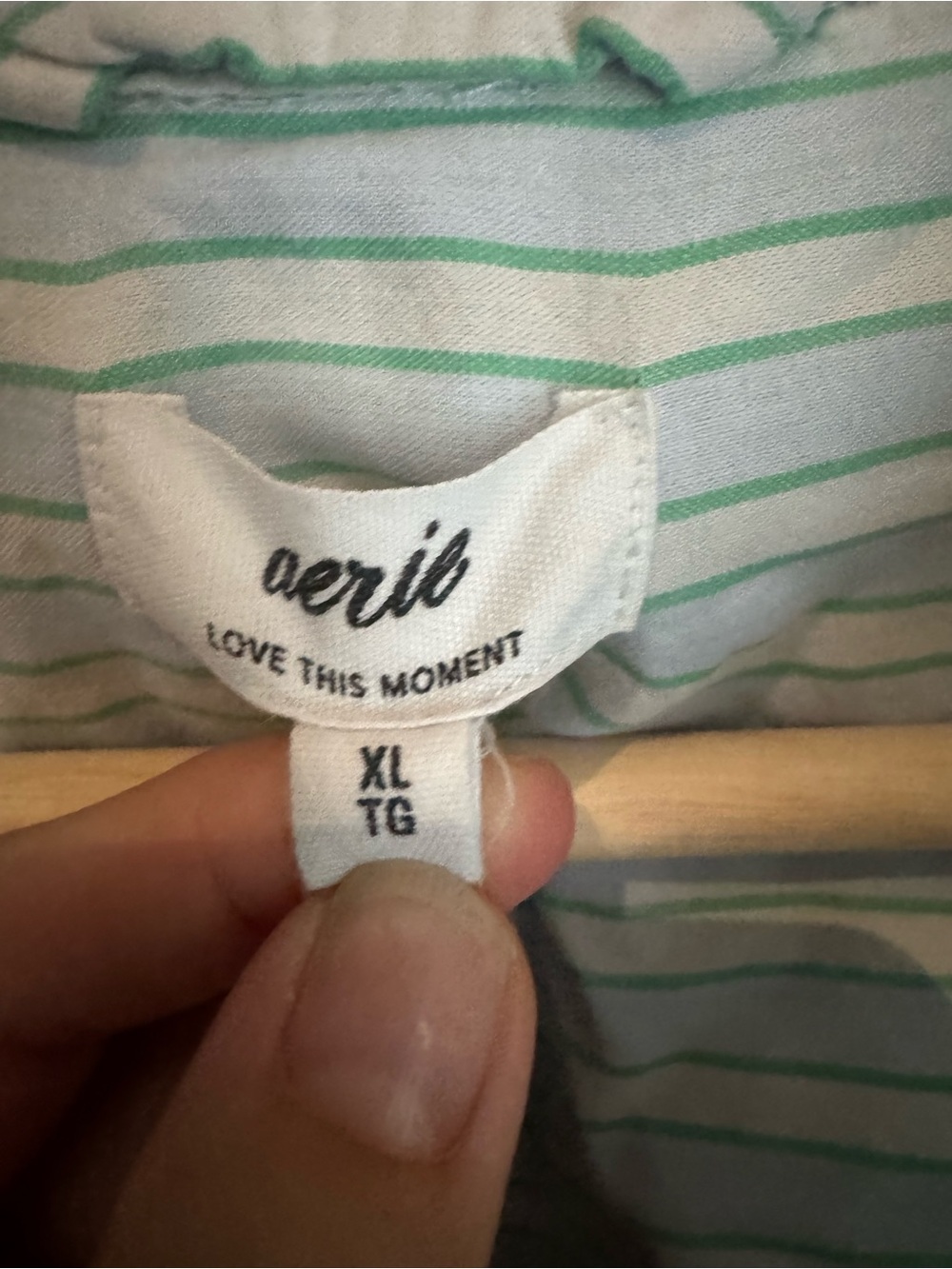 Aerie 100% Cotton Blue Green Striped Button Down Shirt XL Oversized Pocket Top - Picture 4 of 9